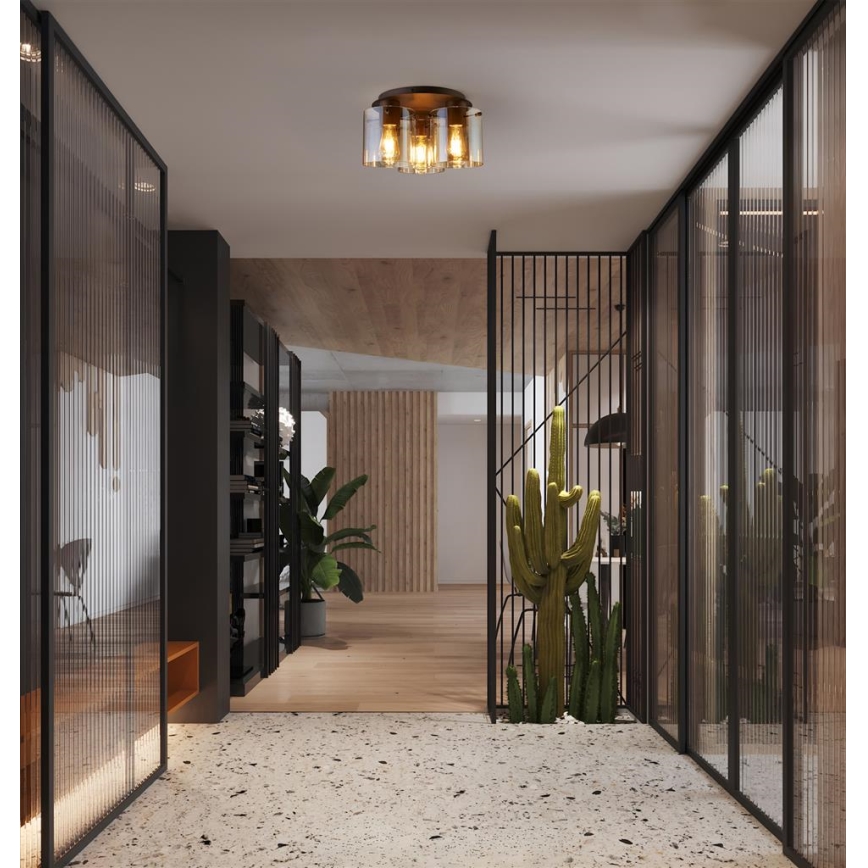 Searchlight - Φωτιστικό οροφής SWEDEN 3xE27/60W/230V Ø 39 cm καφέ/καπνιστό