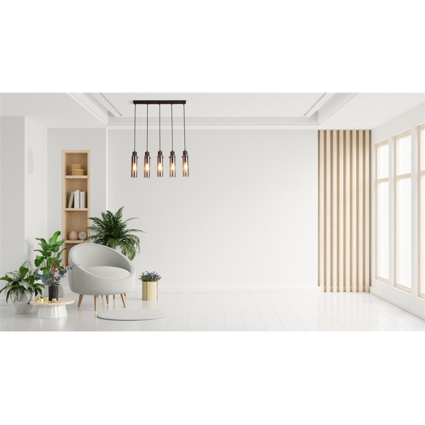 Searchlight - Κρεμαστό φωτιστικό σε καλώδιο SWEDEN 5xE27/60W/230V καφέ/καπνιστό