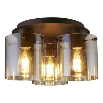 Searchlight - Φωτιστικό οροφής SWEDEN 3xE27/60W/230V Ø 39 cm καφέ/καπνιστό