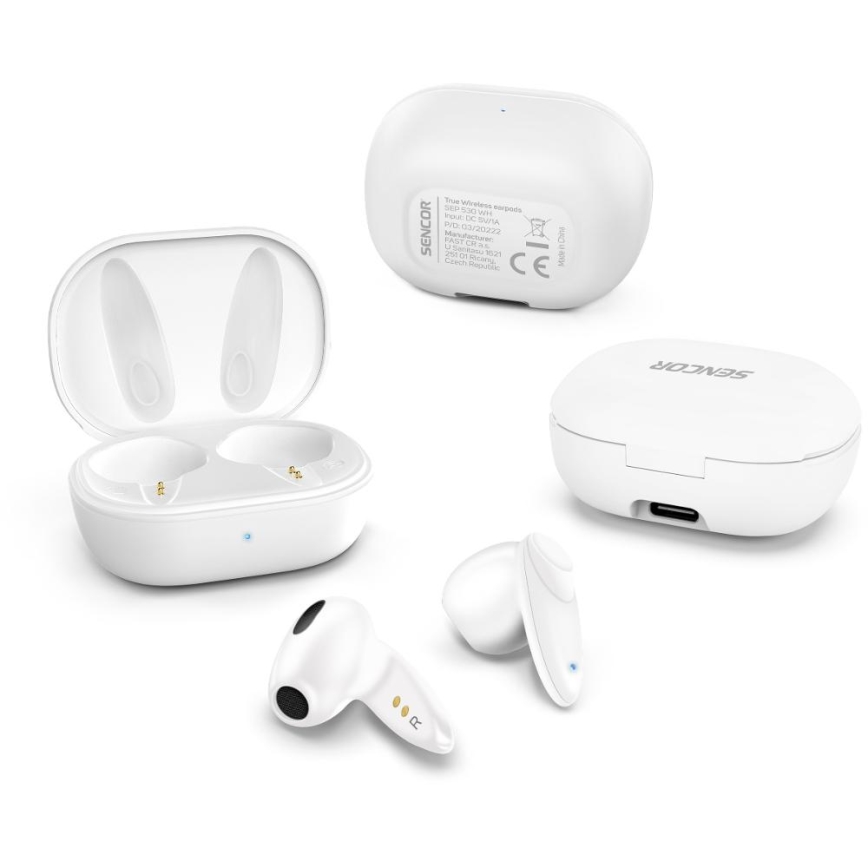 Sencor - Ασύρματα ακουστικά 230 mAh + 2x 25 mAh IPX4 λευκά