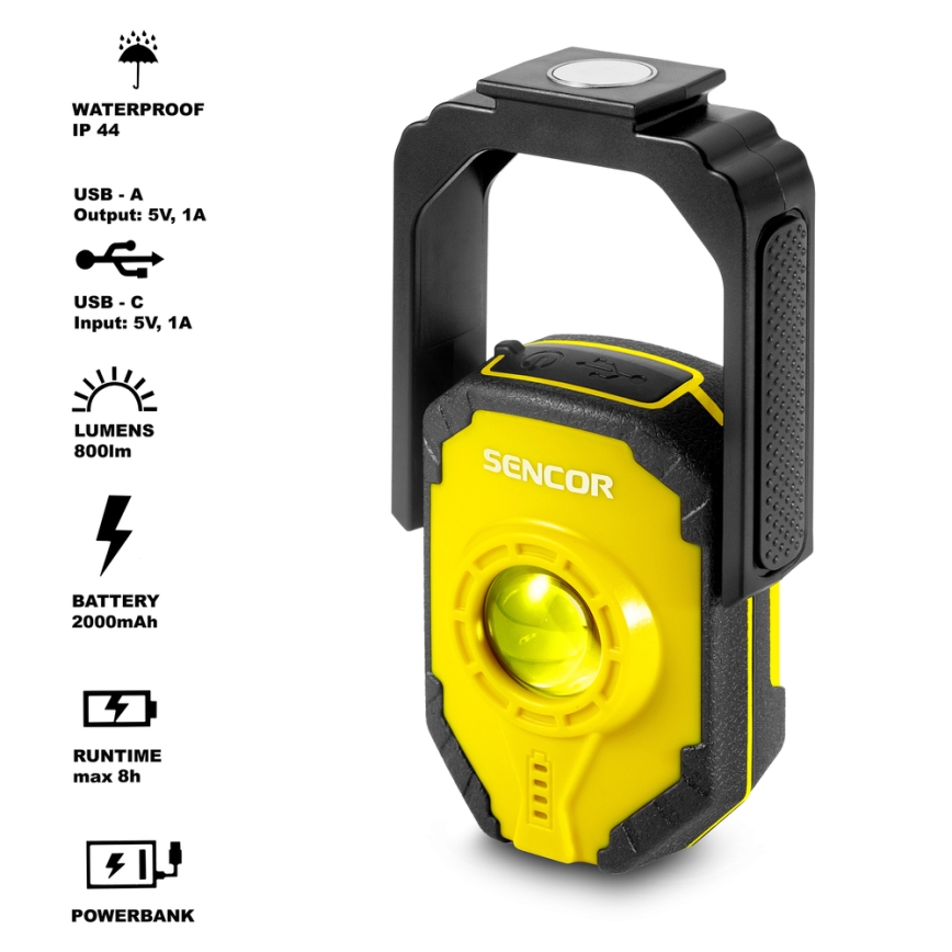 Sencor - Φακός LED με power bank LED/10W/2000 mAh IP44