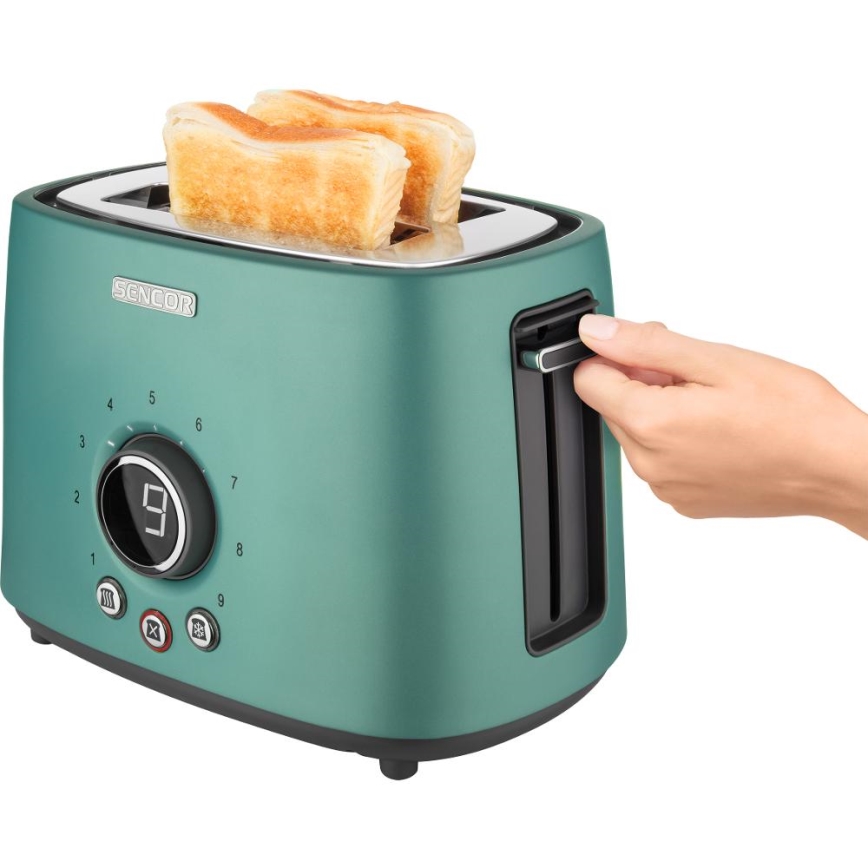 Sencor - Φρυγανιέρα για δύο φέτες με σχάρα ζεστάματος 1000W/230V σε απόχρωση μέντας