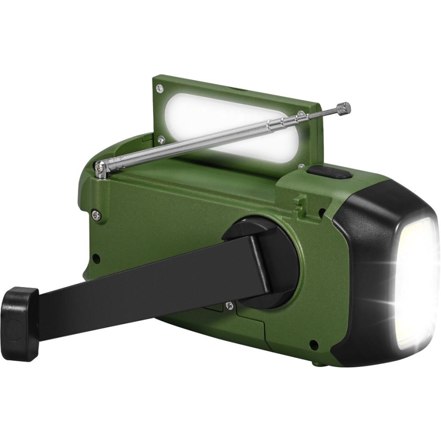 Sencor - Φορητό ραδιόφωνο camping με ηλιακό πάνελ και LED φακό 5V/2000 mAh IPX4 πράσινο