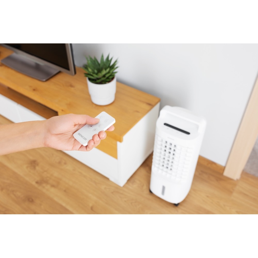 Sencor - Φορητός κλιματιστικός ανεμιστήρας με οθόνη LED 3 σε 1 45W/230V λευκός + τηλεχειριστήριο