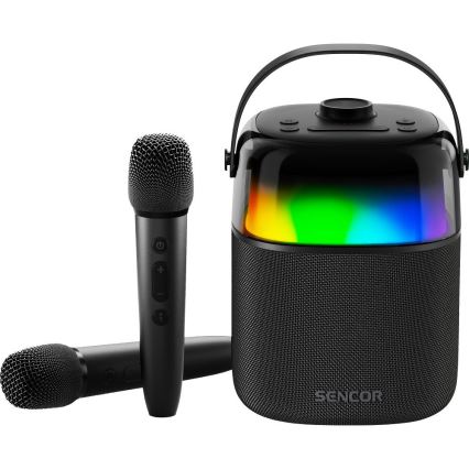 Sencor - LED RGB Ηχείο με ασύρματα μικρόφωνα 35W 8000 mAh IPX5 μαύρο
