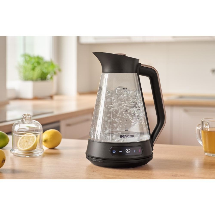 Sencor - Ηλεκτρικός βραστήρας ταχείας βρασμού με ρύθμιση θερμοκρασίας 1,5 l 2150W/230V μαύρος/ροζ χρυσό