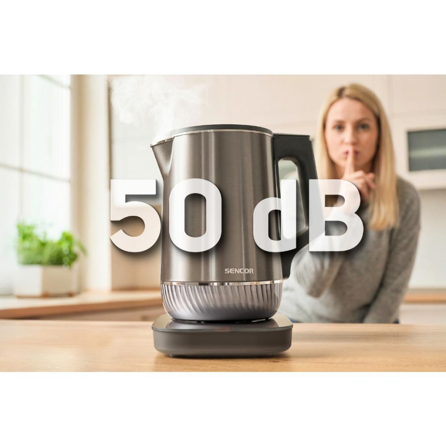 Sencor - Ηλεκτρικός βραστήρας με ρύθμιση θερμοκρασίας, χωρητικότητας 1,7 l, 1800W/230V, ανοξείδωτος