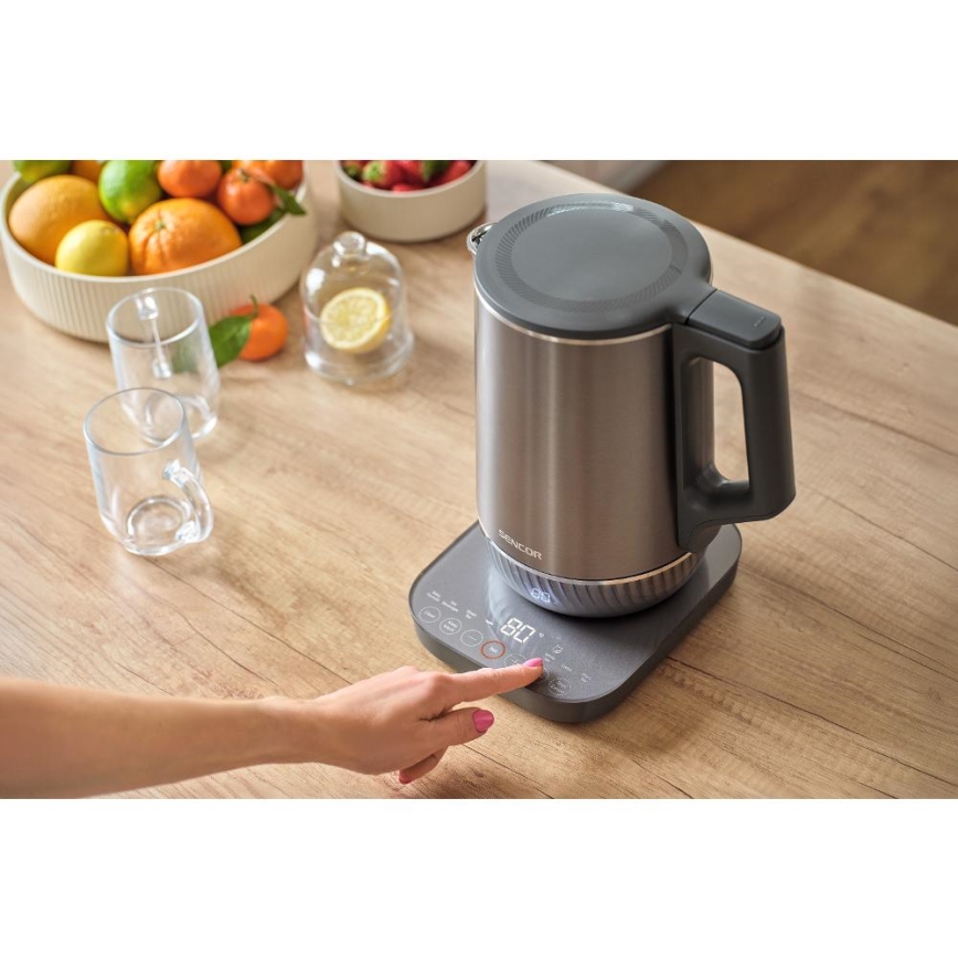 Sencor - Ηλεκτρικός βραστήρας με ρύθμιση θερμοκρασίας, χωρητικότητας 1,7 l, 1800W/230V, ανοξείδωτος