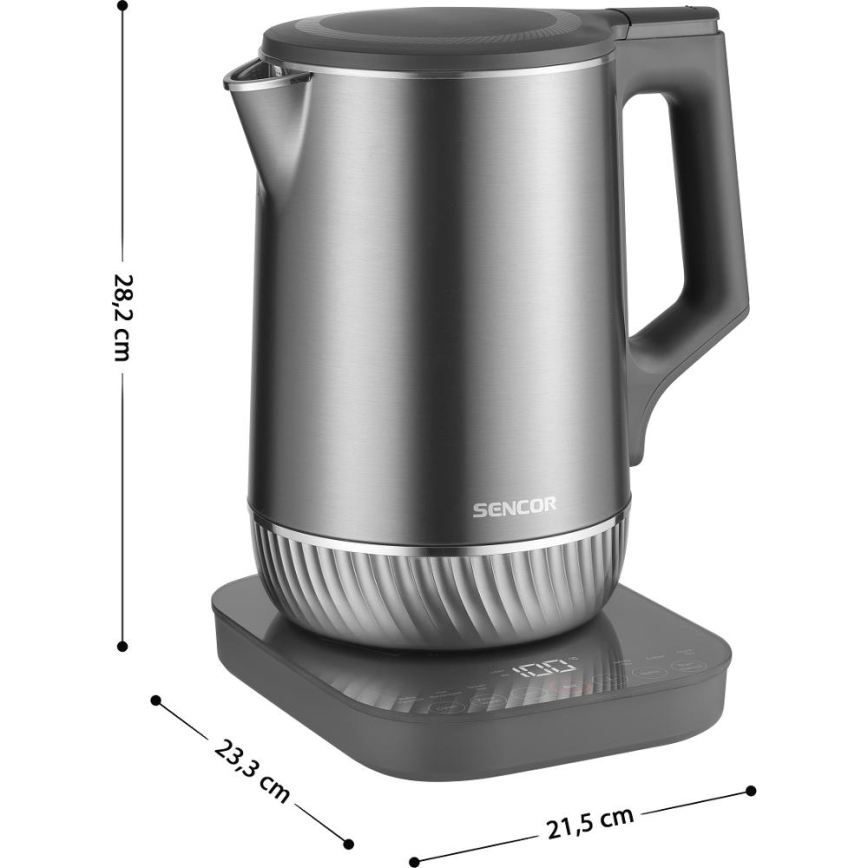 Sencor - Ηλεκτρικός βραστήρας με ρύθμιση θερμοκρασίας, χωρητικότητας 1,7 l, 1800W/230V, ανοξείδωτος