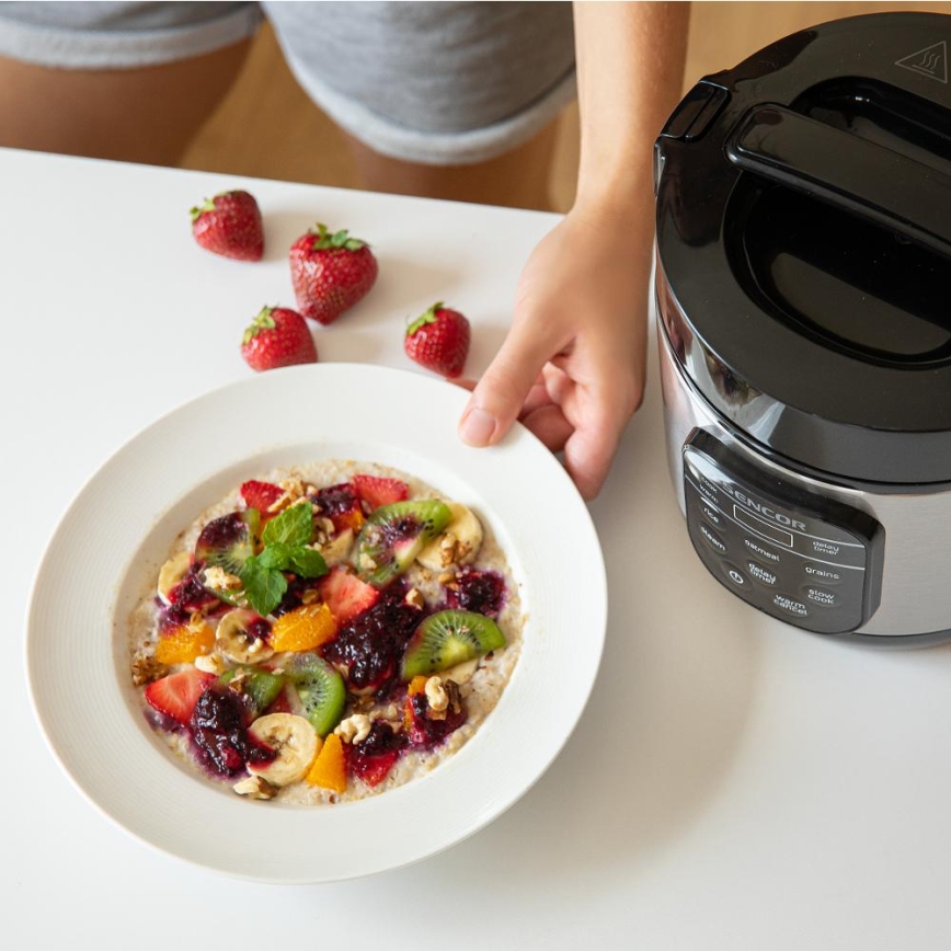 Sencor - Πολυλειτουργικός ρυζομάγειρας 350W/230V 0,6 l ανοξείδωτος/μαύρος