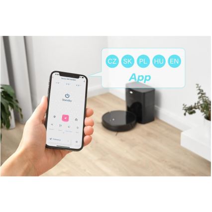 Sencor - Ρομποτική σκούπα 2 σε 1 με λειτουργία σφουγγαρίσματος, 16 W / 2600 mAh, Wi‑Fi, μαύρη + τηλεχειριστήριο