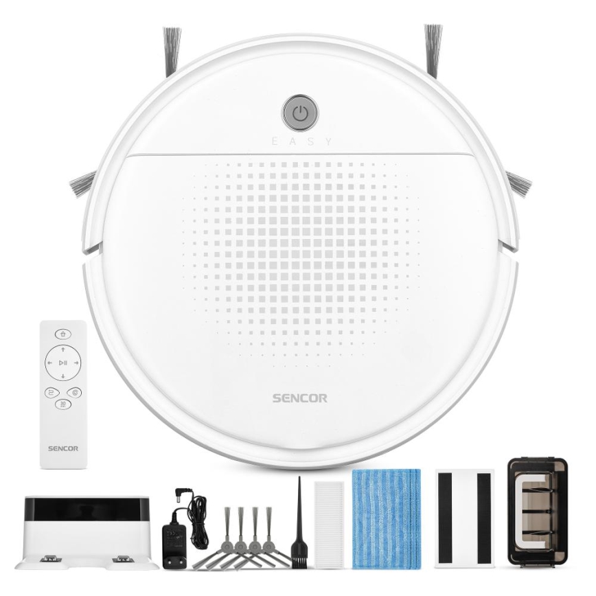 Sencor - Robotic vacuum cleaner με ένα mop 2σε1 18W/1500 mAh λευκό + τηλεχειριστήριο