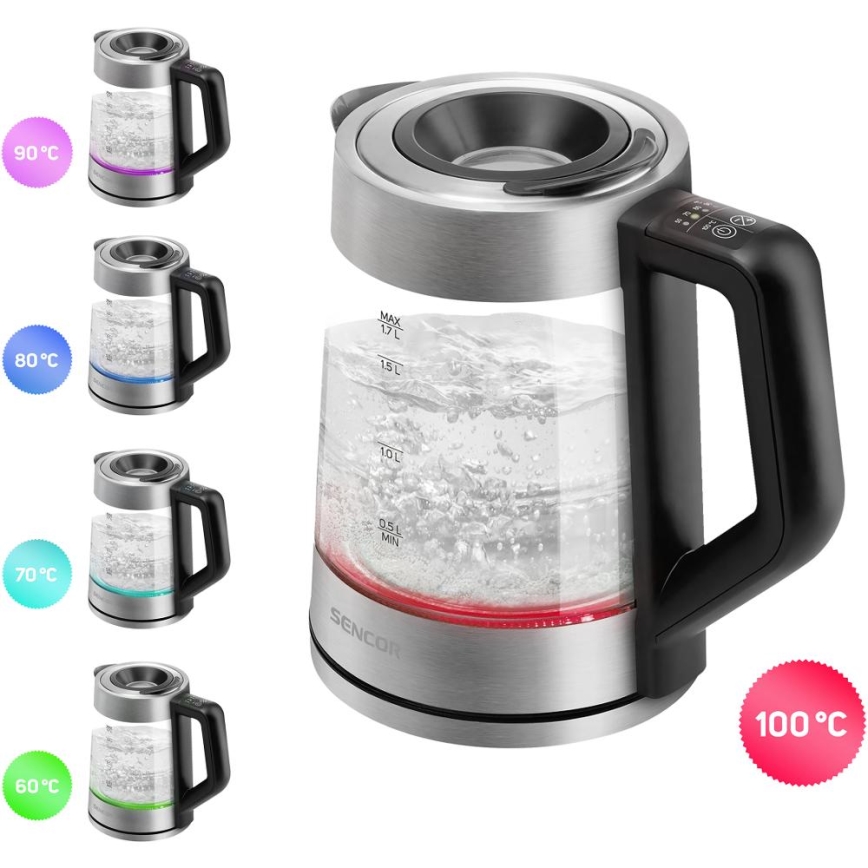 Sencor - Ταχυβραστήρας με ρύθμιση θερμοκρασίας 1,7 l 2200W/230V ματ χρώμιο/μαύρο