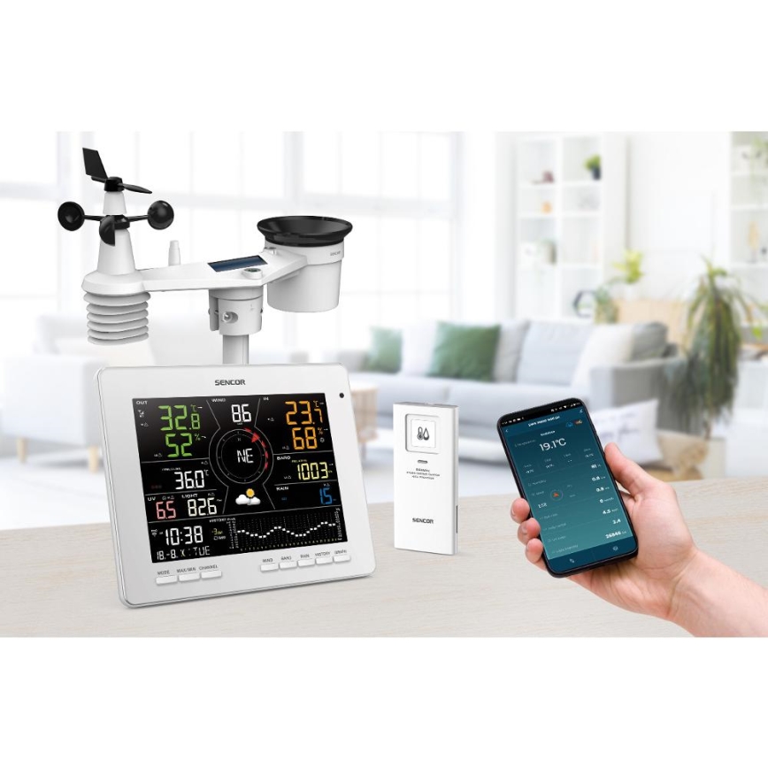 Sencor - Επαγγελματικός μετεωρολογικός σταθμός με έγχρωμη οθόνη LCD 5V 1xCR2032 + 3xAA + 2xAA Wi-Fi Tuya