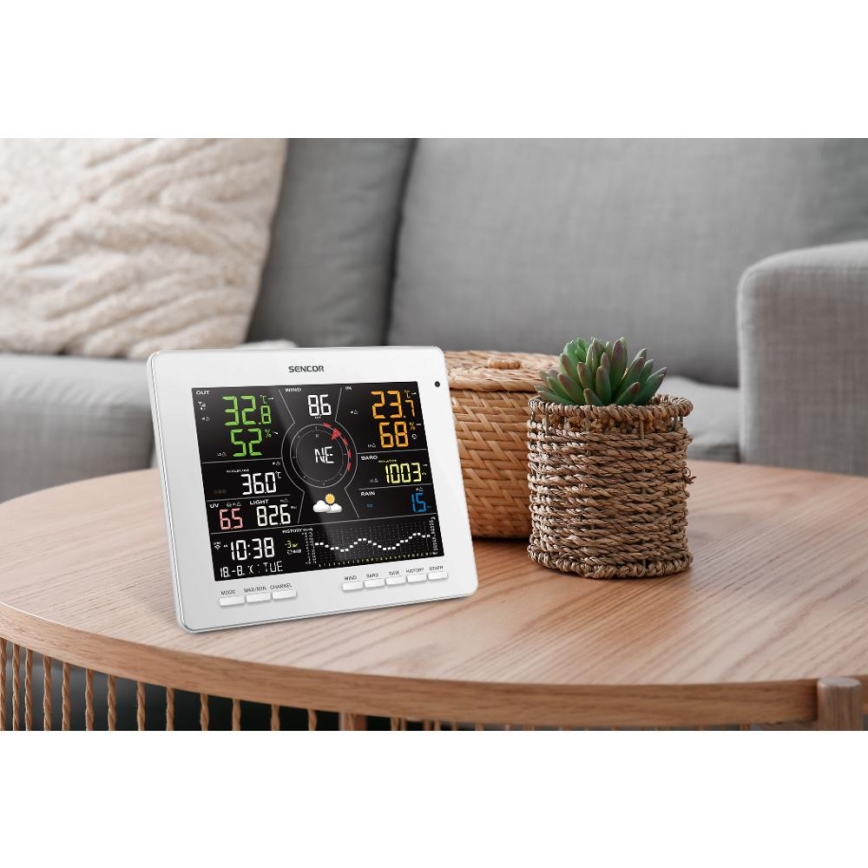 Sencor - Επαγγελματικός μετεωρολογικός σταθμός με έγχρωμη οθόνη LCD 5V 1xCR2032 + 3xAA + 2xAA Wi-Fi Tuya