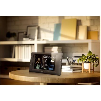 Sencor - Επαγγελματικός σταθμός καιρού με έγχρωμη οθόνη LCD και ξυπνητήρι 5V/1xCR2032 + 3xAA