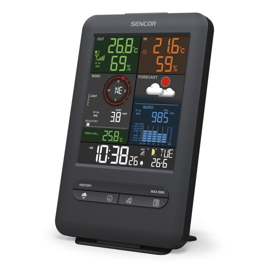 Sencor - Επαγγελματικός μετεωρολογικός σταθμός με οθόνη LCD και ρολόι ξυπνητήρι 1xCR2032 + 3xAA