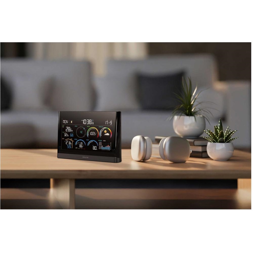 Sencor - Επαγγελματικός μετεωρολογικός σταθμός με έγχρωμη οθόνη LCD και ξυπνητήρι 5V/3xAAA + 3xAA