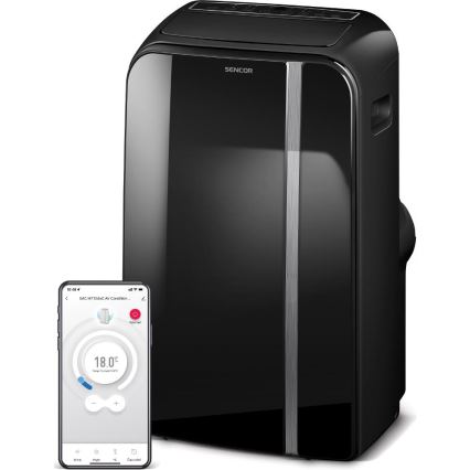 Sencor - Έξυπνο φορητό κλιματιστικό 3σε1, με πλήρη αξεσουάρ 1450W/230V 12000 BTU Wi-Fi μαύρο + τηλεχειριστήριο