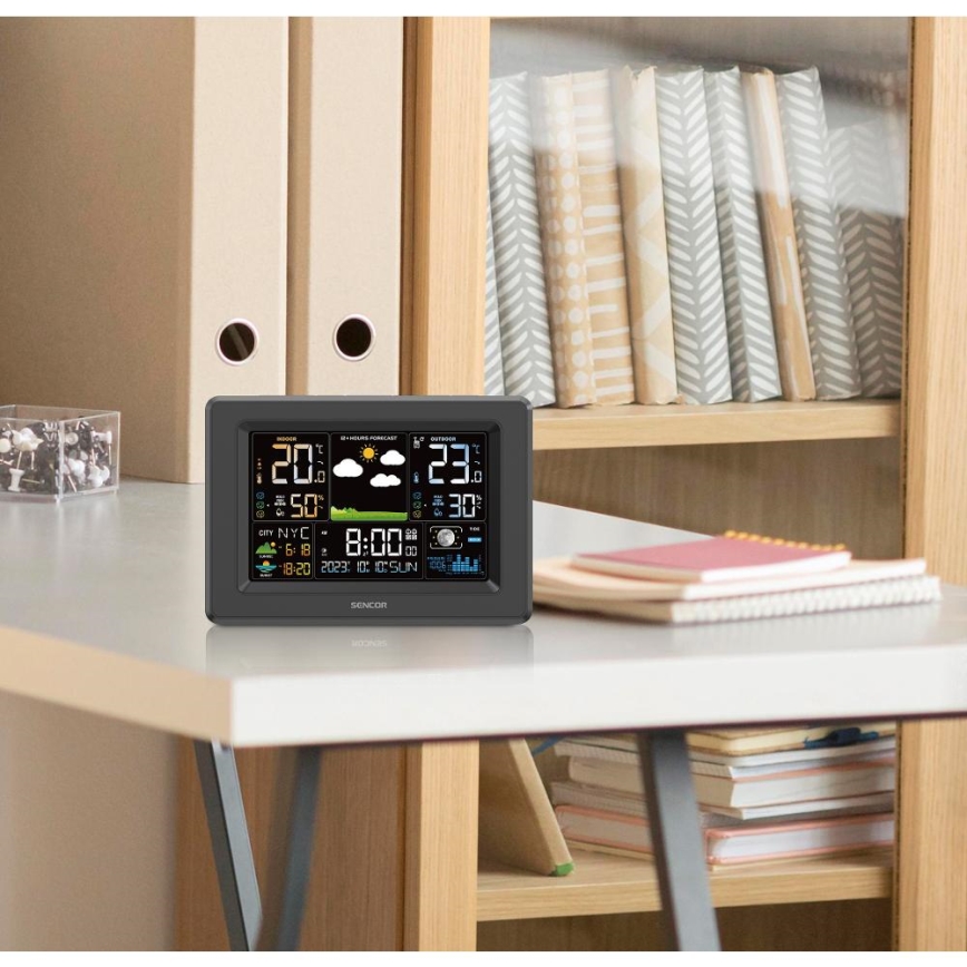 Sencor - Μετεωρολογικός σταθμός με έγχρωμη οθόνη LCD 3xAA + 2xAA, μαύρο
