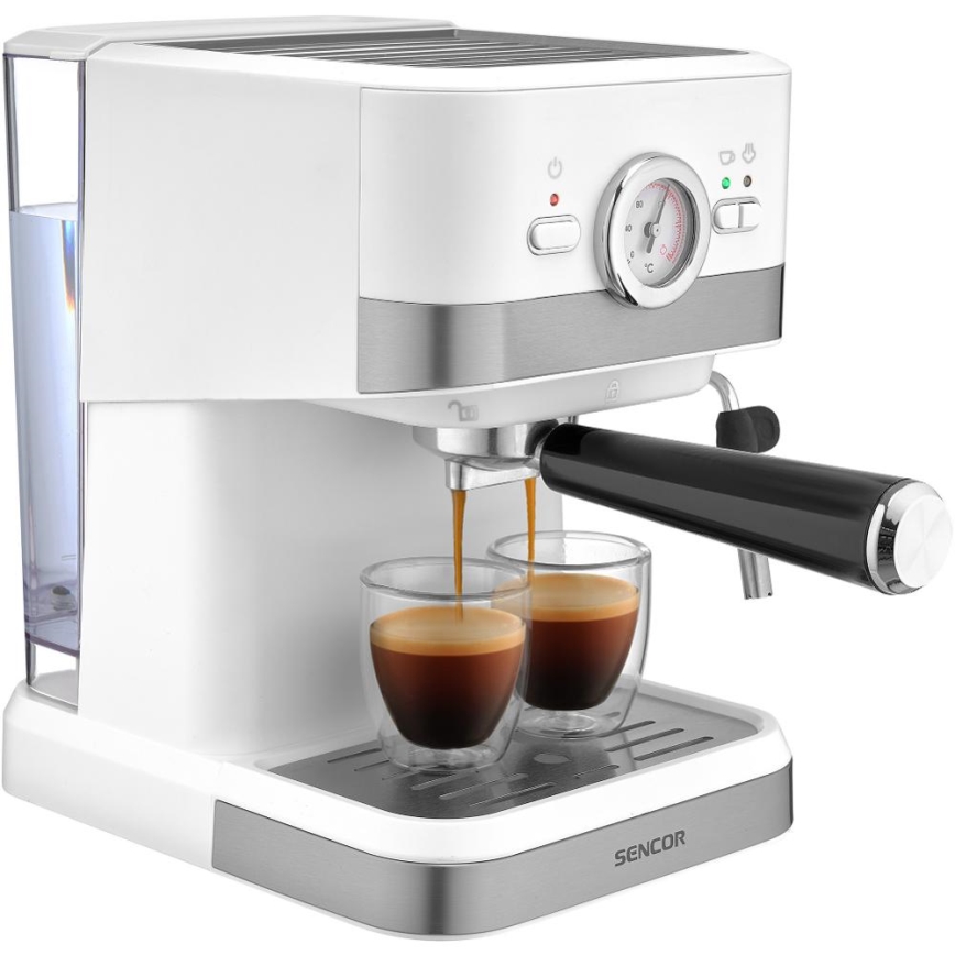 Sencor - Μηχανή εσπρέσο με μοχλό 1050W/230V λευκή/ματ χρώμιο