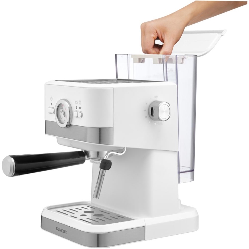 Sencor - Μηχανή εσπρέσο με μοχλό 1050W/230V λευκή/ματ χρώμιο