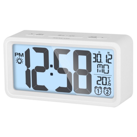 Sencor - Ξυπνητήρι με οθόνη LCD και θερμόμετρο εσωτερικού χώρου 2xAAA λευκό