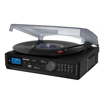 Sencor - Πικάπ με ενσωματωμένα ηχεία με USB/SD/FM 8W/230V + τηλεχειριστήριο