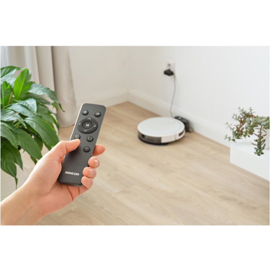 Sencor - Σκούπα ρομπότ με ένα mop 2σε1 28W/2600 mAh Wi-Fi λευκό + τηλεχειριστήριο