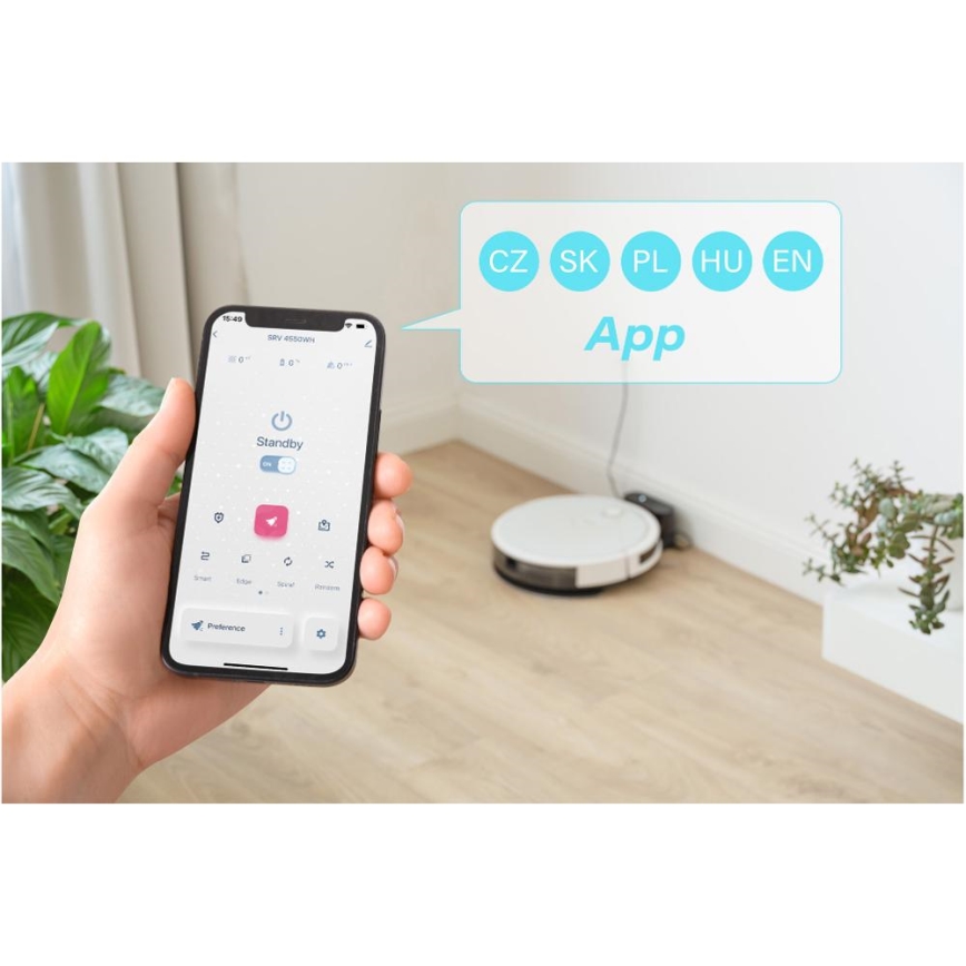 Sencor - Σκούπα ρομπότ με ένα mop 2σε1 28W/2600 mAh Wi-Fi λευκό + τηλεχειριστήριο