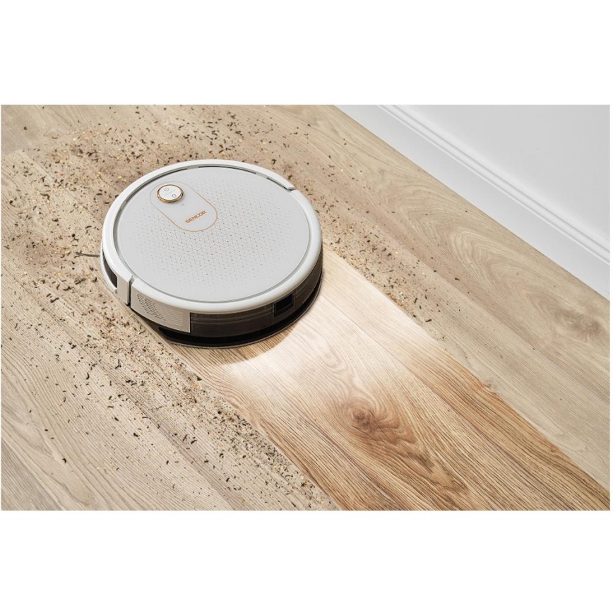 Sencor - Σκούπα ρομπότ με ένα mop 2σε1 28W/2600 mAh Wi-Fi λευκό + τηλεχειριστήριο