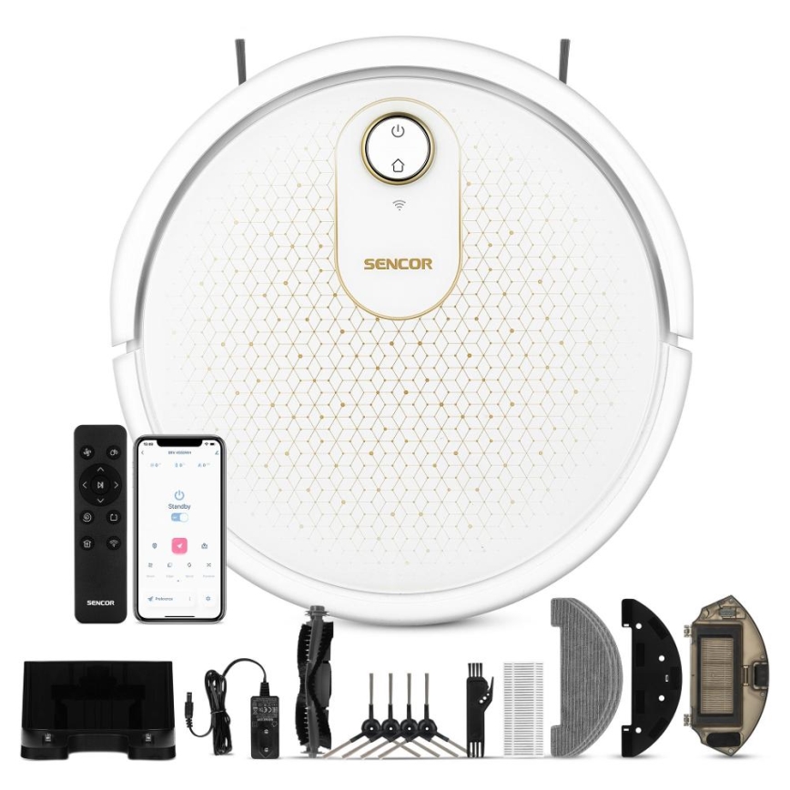 Sencor - Σκούπα ρομπότ με ένα mop 2σε1 28W/2600 mAh Wi-Fi λευκό + τηλεχειριστήριο