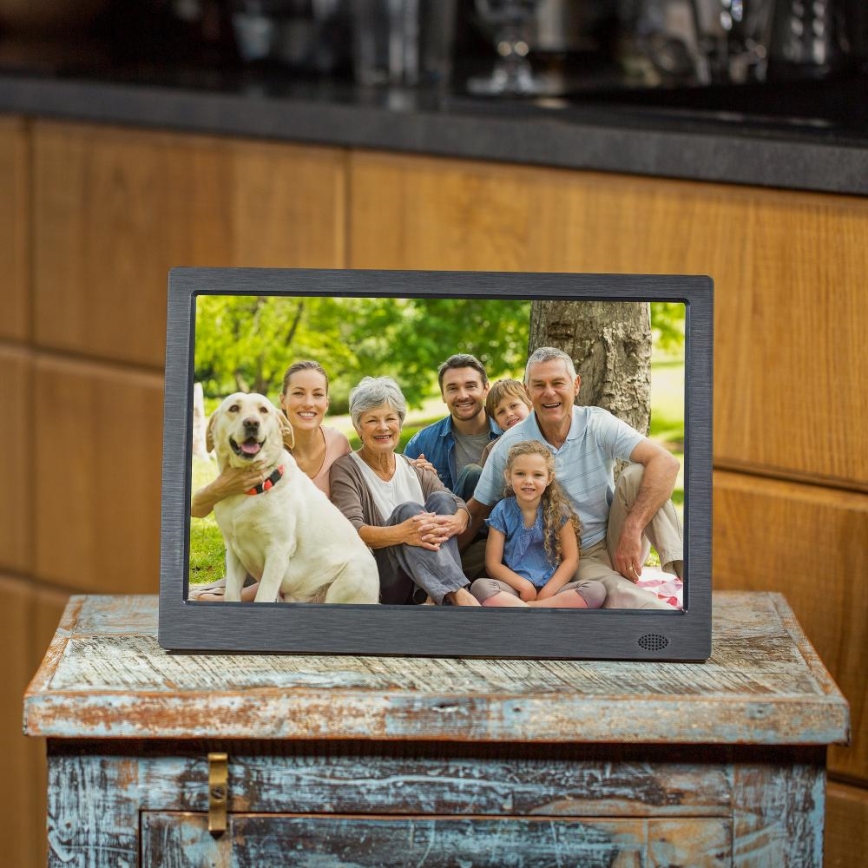 Sencor - Ψηφιακή κορνίζα φωτογραφιών 13,3 με ηχείο 230V ανθρακί + τηλεχειριστήριο