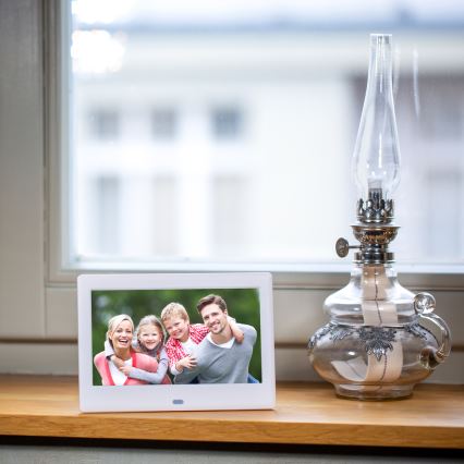 Sencor - Ψηφιακή κορνίζα φωτογραφιών 7 με ηχείο 230V λευκή + τηλεχειριστήριο