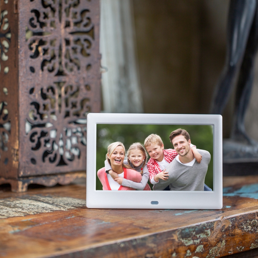 Sencor - Ψηφιακή κορνίζα φωτογραφιών 7 με ηχείο 230V λευκή + τηλεχειριστήριο