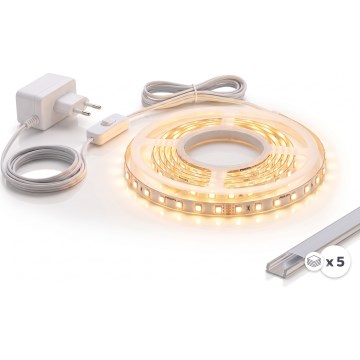 Seτ 1x ταινία LED MYLIVING LIGHTSTRIP LED/22W/230V 5 m + 5x εντοιχιζόμενο προφίλ 1 m ασημί/λευκό