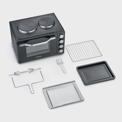 Severin TO 2074 - Φούρνος θερμού αέρα με γκριλ και εστίες 2500W/230V 30 l μαύρος