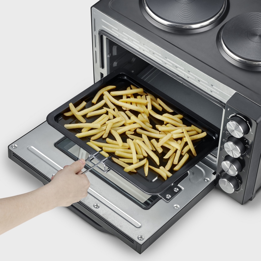 Severin TO 2074 - Φούρνος θερμού αέρα με γκριλ και εστίες 2500W/230V 30 l μαύρος