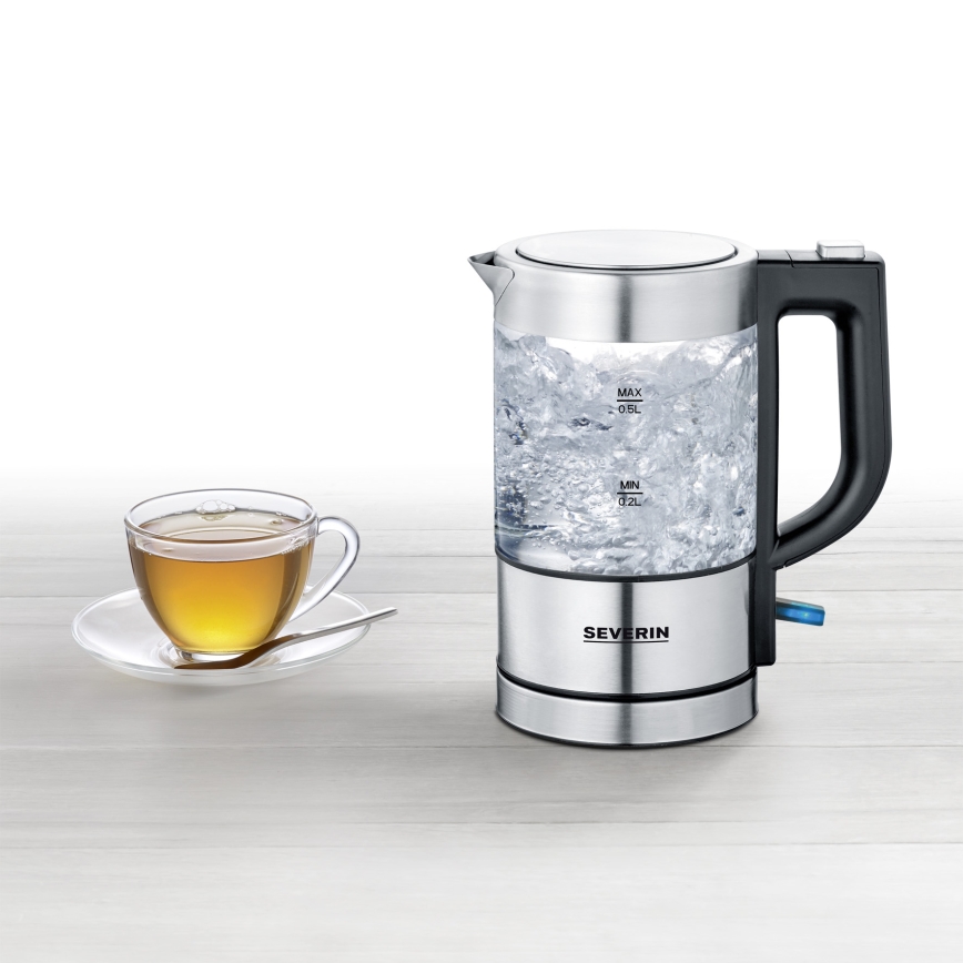 Severin WK 3472 - Γρήγορος ηλεκτρικός βραστήρας 0,5 l 1100W/230V ανοξείδωτος χάλυβας/γυαλί