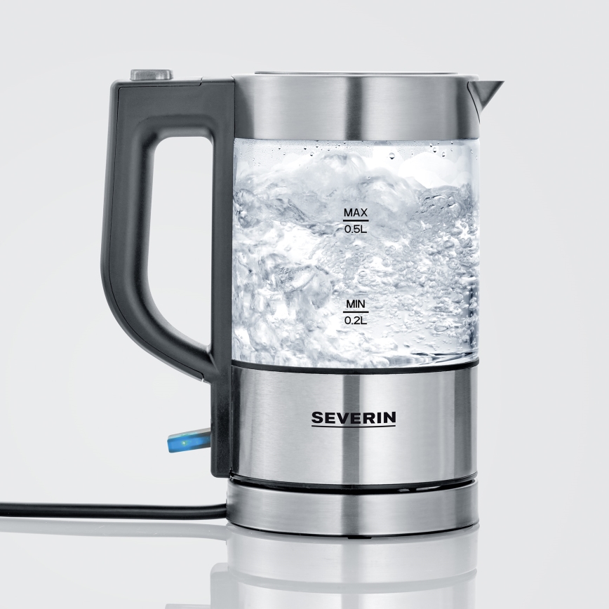 Severin WK 3472 - Γρήγορος ηλεκτρικός βραστήρας 0,5 l 1100W/230V ανοξείδωτος χάλυβας/γυαλί