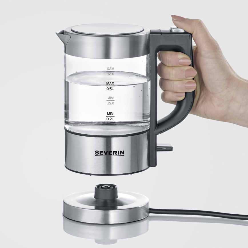 Severin WK 3472 - Γρήγορος ηλεκτρικός βραστήρας 0,5 l 1100W/230V ανοξείδωτος χάλυβας/γυαλί
