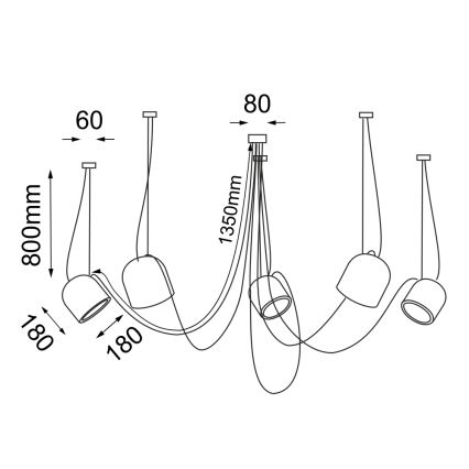 Shilo - Κρεμαστό φωτιστικό οροφής 5xE14/15W/230V spider μαύρο