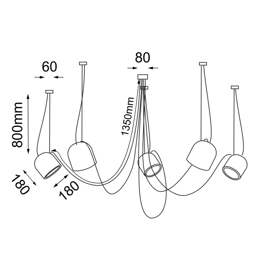 Shilo - Κρεμαστό φωτιστικό οροφής 5xE14/15W/230V spider μαύρο