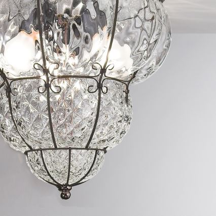 SIRU - Φωτιστικό οροφής CLASSIC 3xE14/40W/230V διάμετρος 25 cm διαφανής/μαύρο Venetian Γυαλί