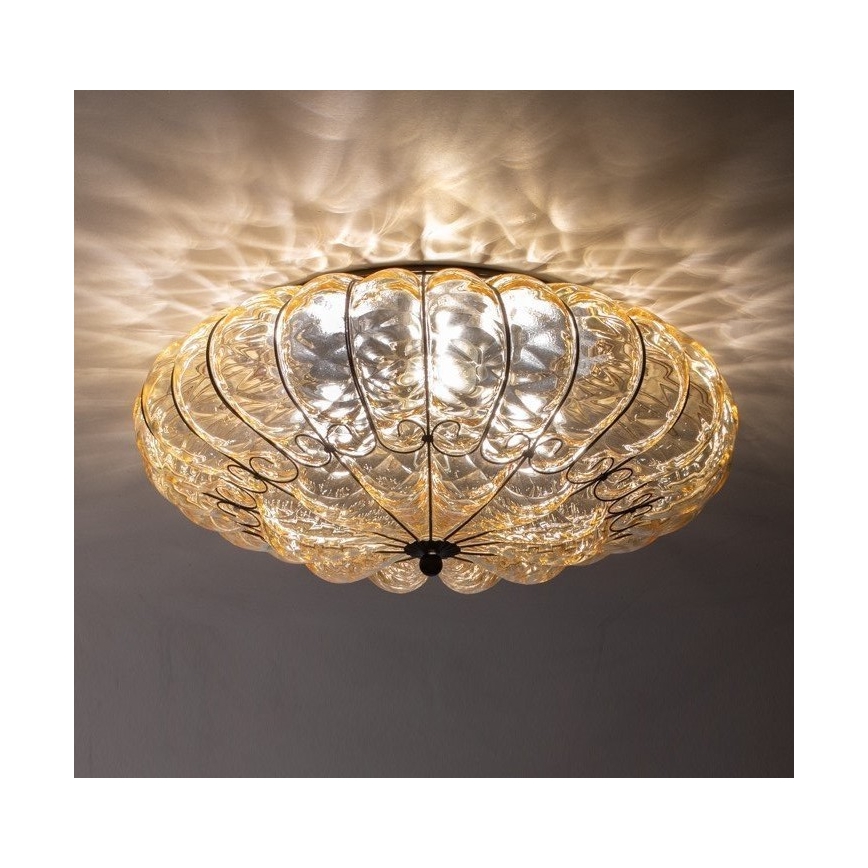 SIRU - Φωτιστικό οροφής SOLE 3xE14/40W/230V διάμετρος 31 cm μπεζ/ματ χρώμιο Venetian Γυαλί