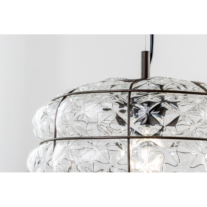 SIRU - Κρεμαστό φωτιστικό οροφής TERRA 1xE27/60W/230V μαύρο/διαφανές Venetian Γυαλί