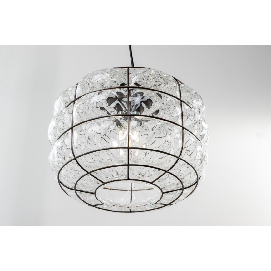 SIRU - Κρεμαστό φωτιστικό οροφής TERRA 1xE27/60W/230V μαύρο/διαφανές Venetian Γυαλί