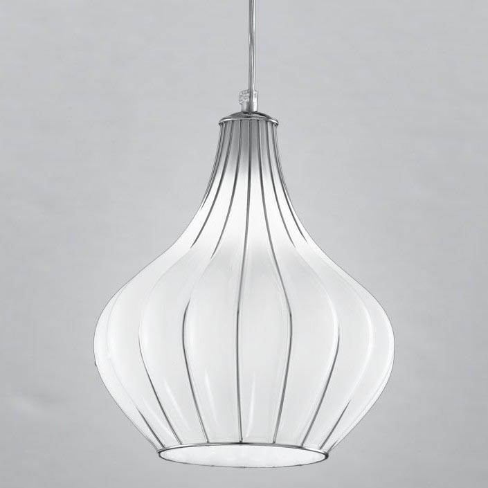 SIRU - Κρεμαστό φωτιστικό οροφής AURIGA 1xE14/40W/230V διάμετρος 26 cm ματ χρώμιο/λευκό Venetian Γυαλί