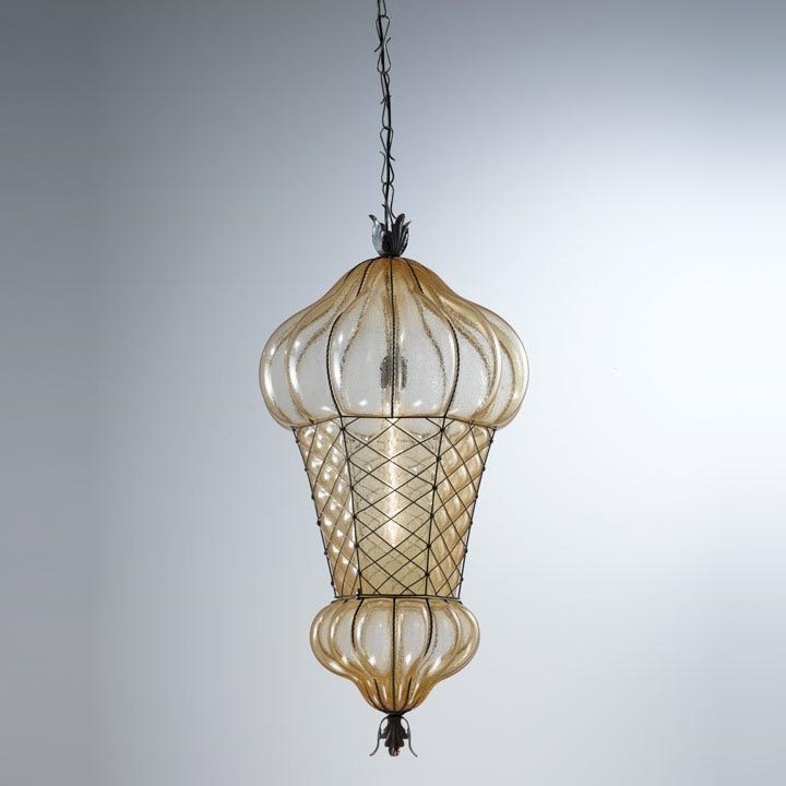 SIRU - Κρεμαστό φωτιστικό οροφής BABÀ 1xE27/60W/230V διάμετρος 30 cm μπεζ/καφέ Venetian Γυαλί