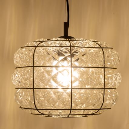 SIRU - Κρεμαστό φωτιστικό οροφής TERRA 1xE27/60W/230V μαύρο/διαφανές Venetian Γυαλί